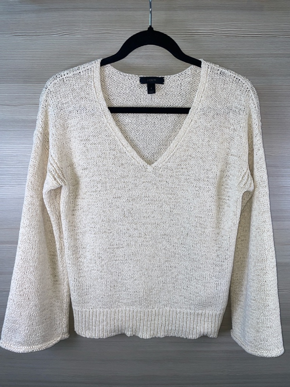 J. Crew Ivory V-Neck Lightweight Knit Flare Sleeve Swing Sweater Size Small